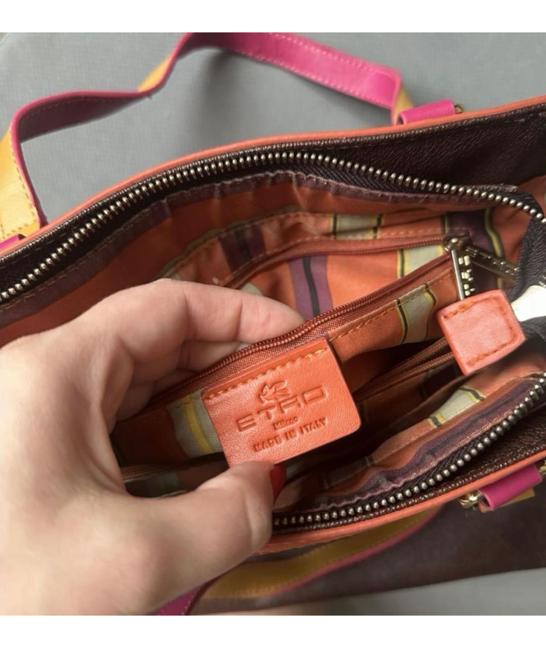ETRO Коричневая кожаная сумка с короткими ручками, фото 5