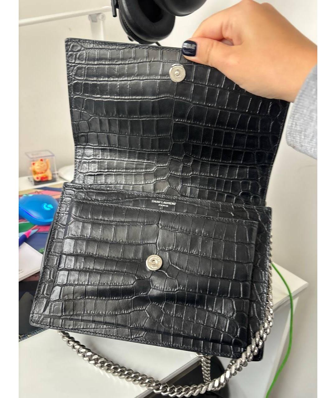 SAINT LAURENT Черная кожаная сумка через плечо, фото 4