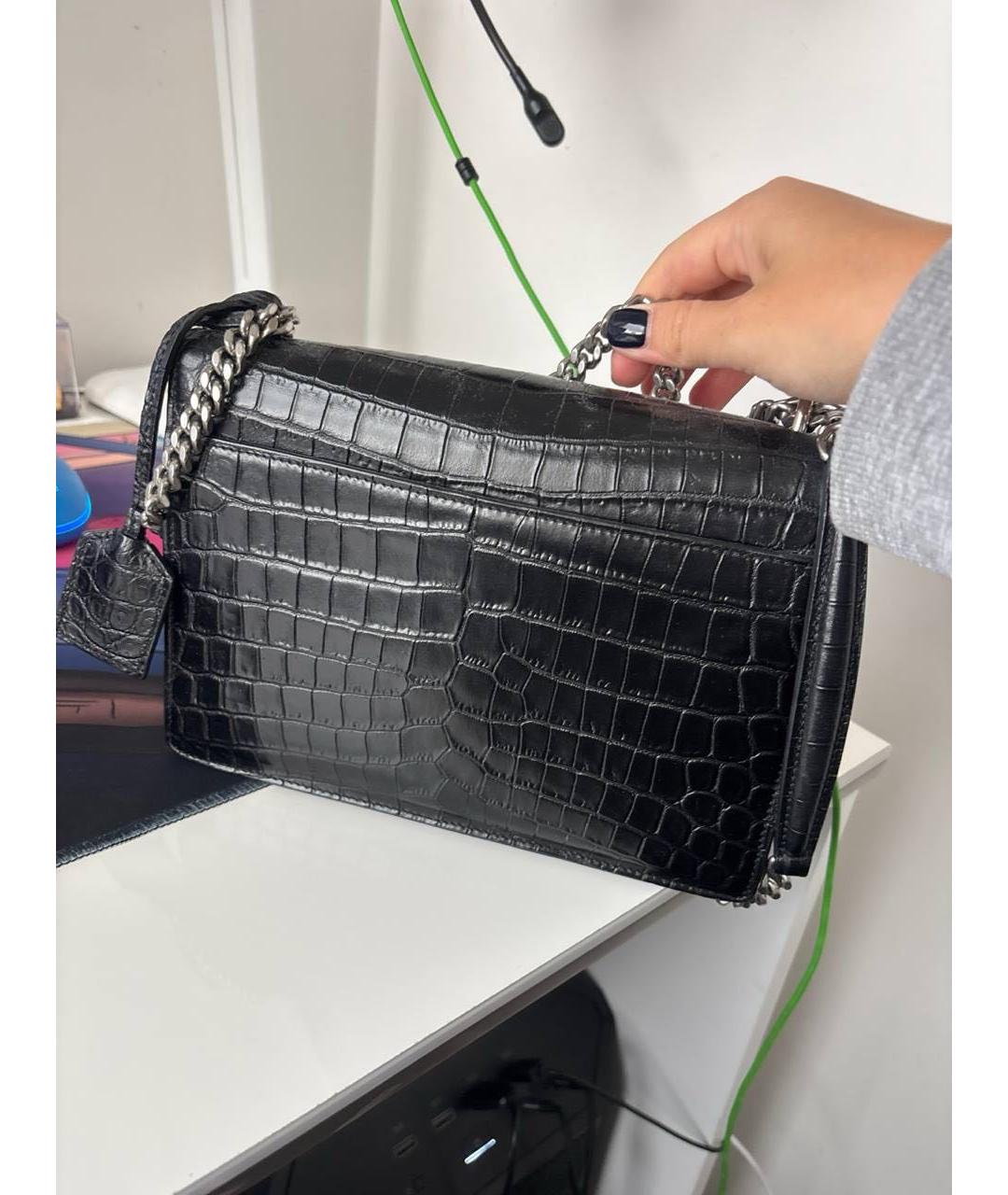 SAINT LAURENT Черная кожаная сумка через плечо, фото 3