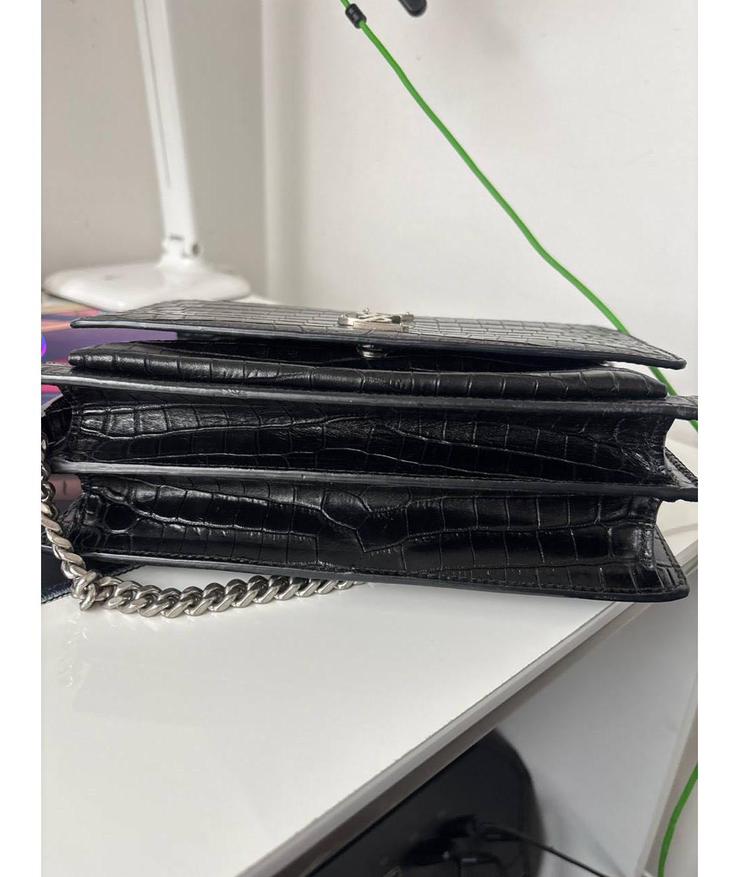 SAINT LAURENT Черная кожаная сумка через плечо, фото 2