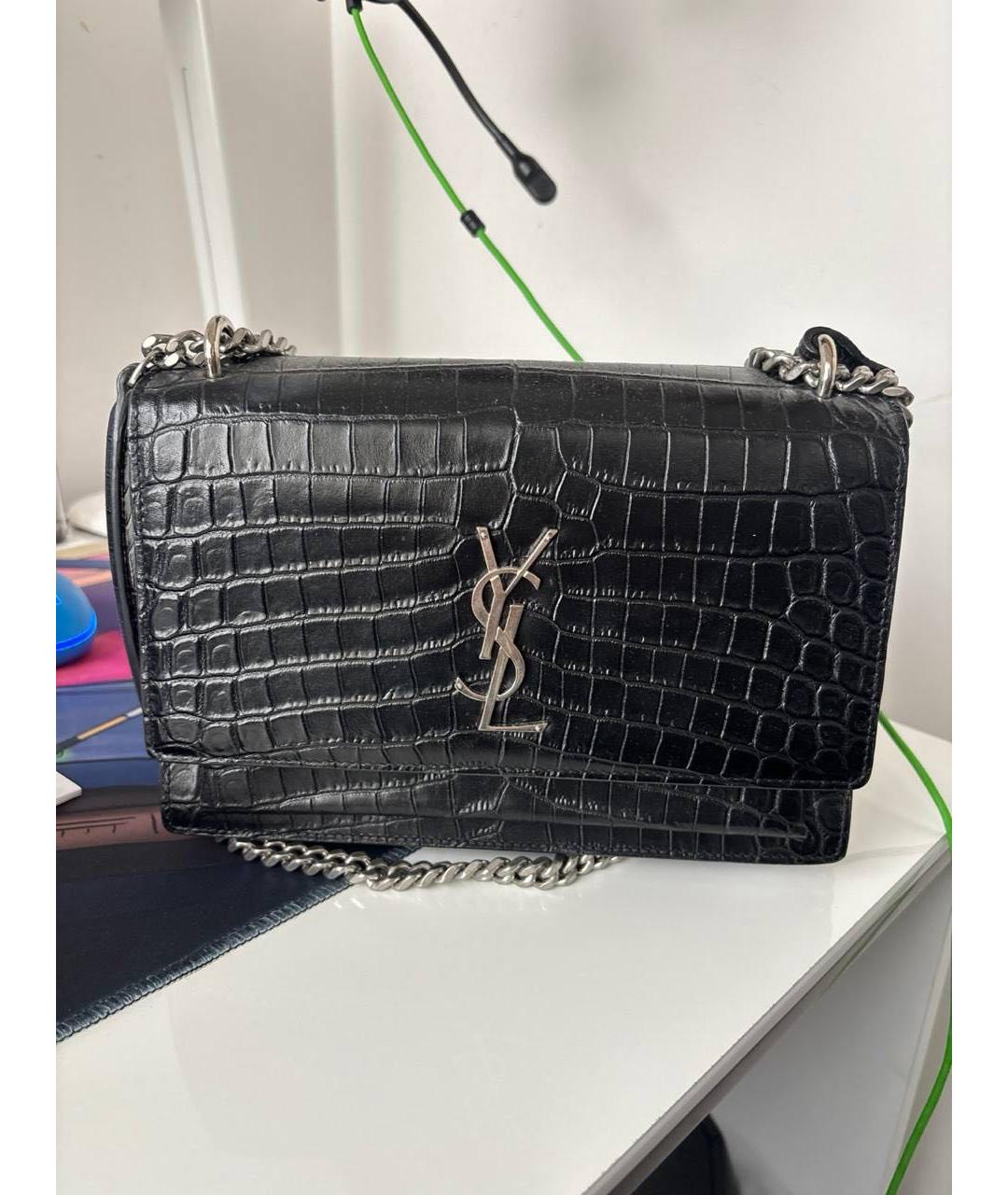 SAINT LAURENT Черная кожаная сумка через плечо, фото 5