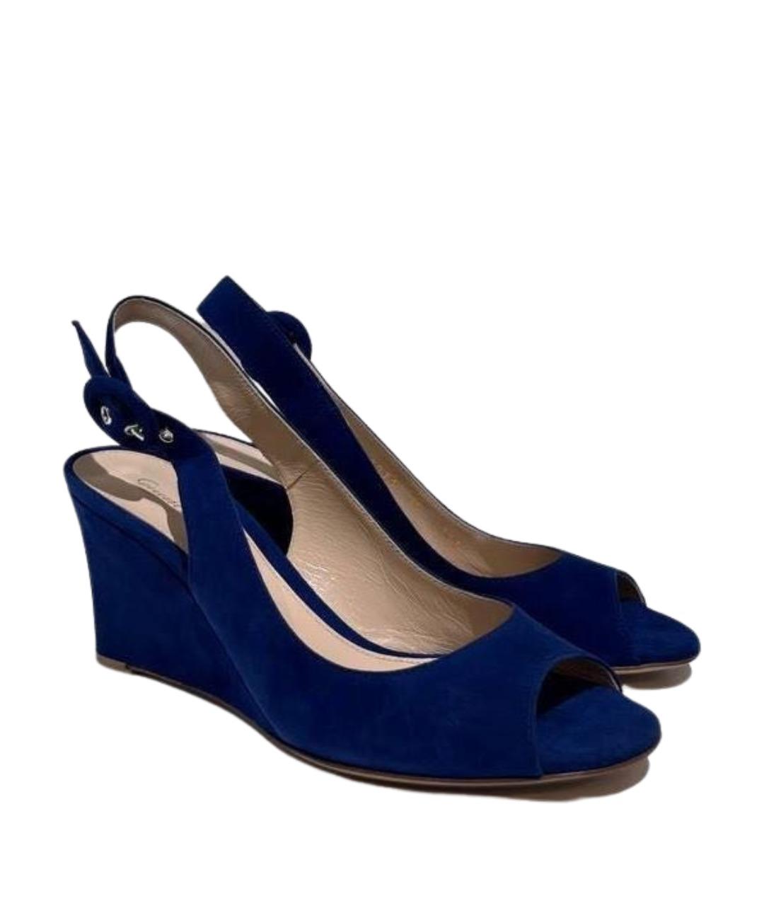 GIANVITO ROSSI Темно-синие замшевые босоножки, фото 5