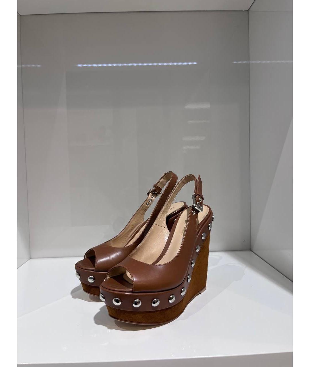 GIANVITO ROSSI Коричневые кожаные босоножки, фото 2