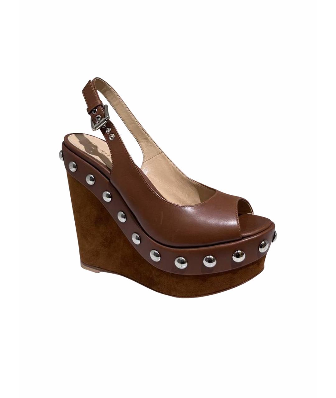 GIANVITO ROSSI Коричневые кожаные босоножки, фото 1