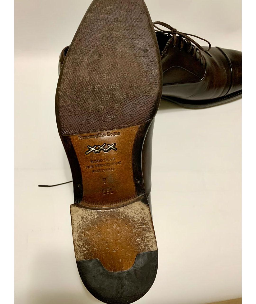ERMENEGILDO ZEGNA XXX Коричневые кожаные низкие ботинки, фото 5
