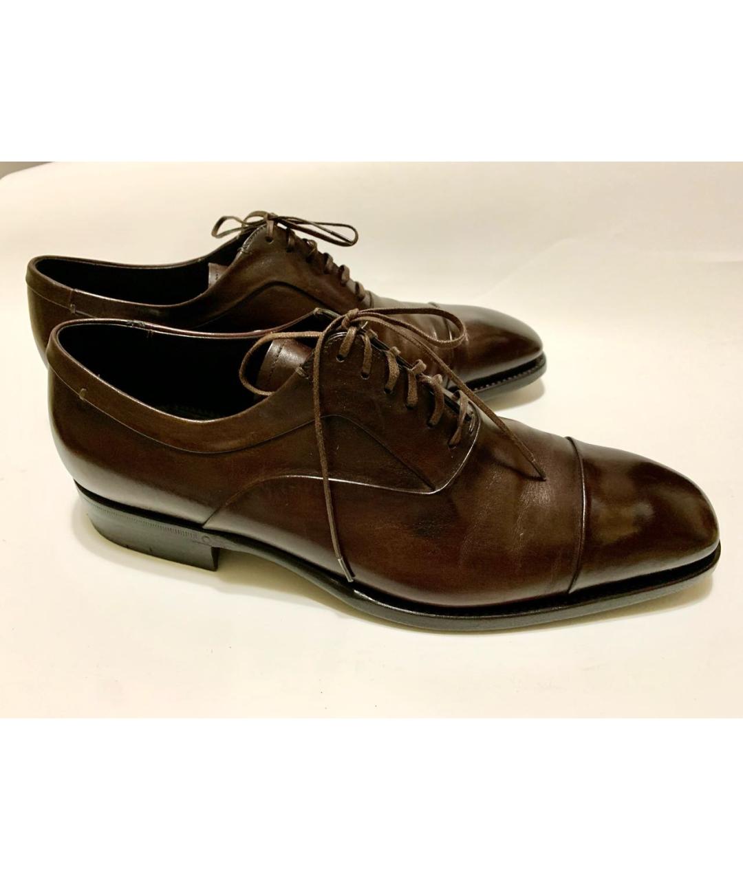 ERMENEGILDO ZEGNA XXX Коричневые кожаные низкие ботинки, фото 6