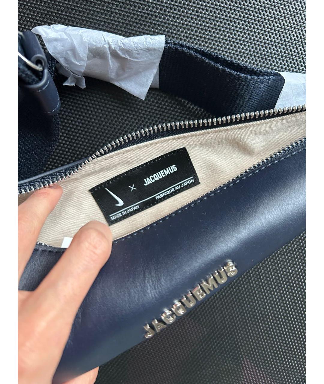 JACQUEMUS Темно-синяя кожаная сумка через плечо, фото 4