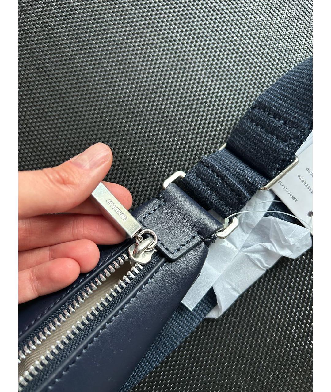 JACQUEMUS Темно-синяя кожаная сумка через плечо, фото 8