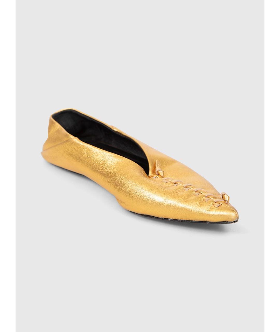 JIL SANDER Золотые кожаные балетки, фото 2