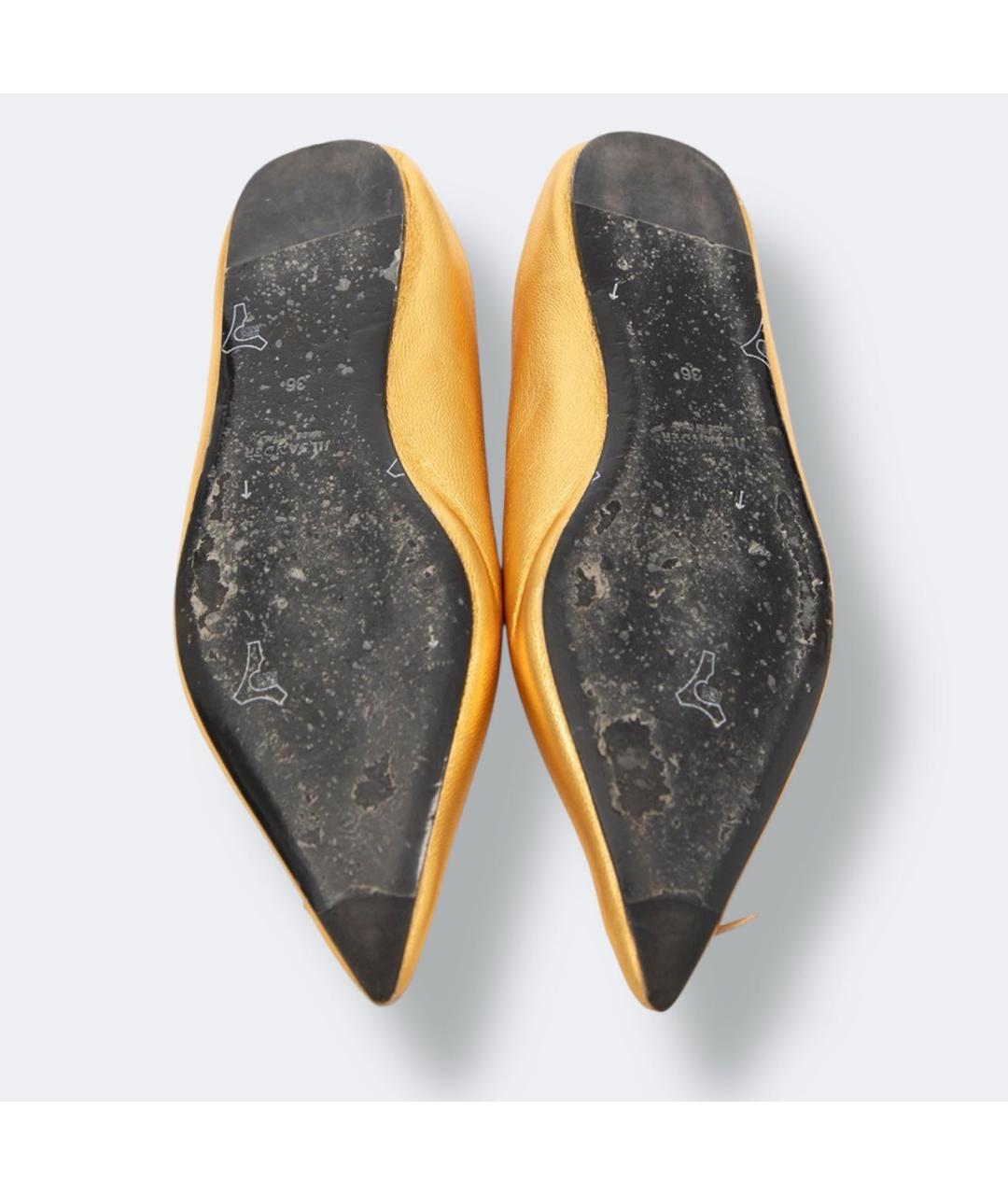 JIL SANDER Золотые кожаные балетки, фото 5