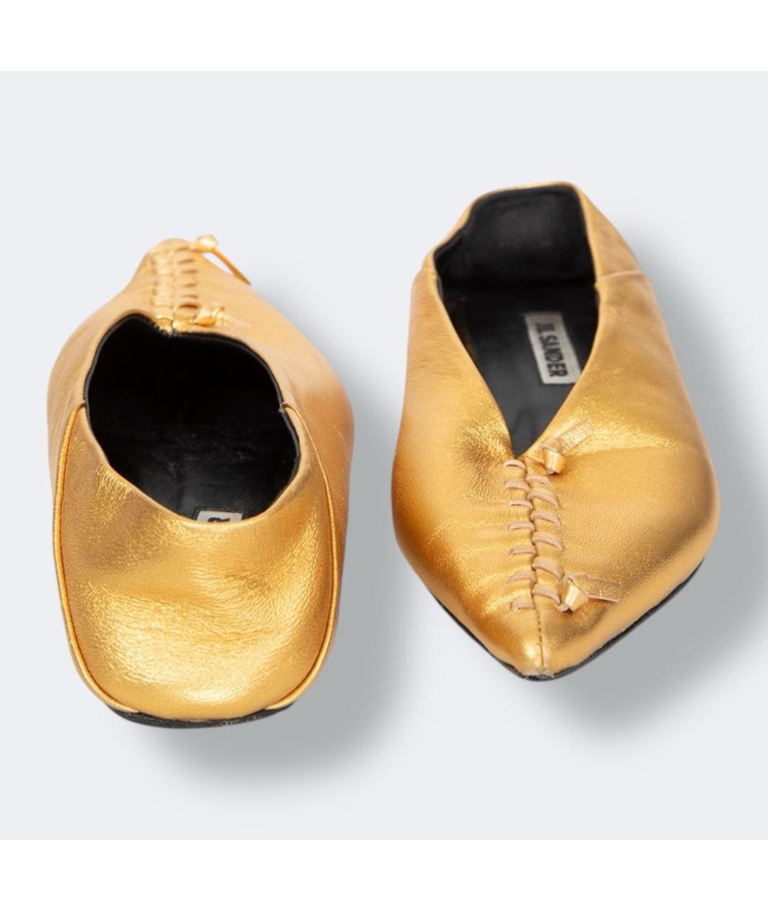 JIL SANDER Золотые кожаные балетки, фото 4