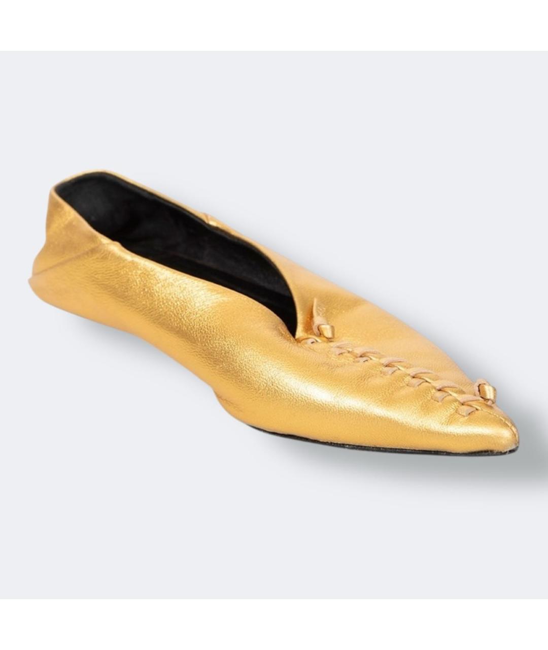 JIL SANDER Золотые кожаные балетки, фото 3