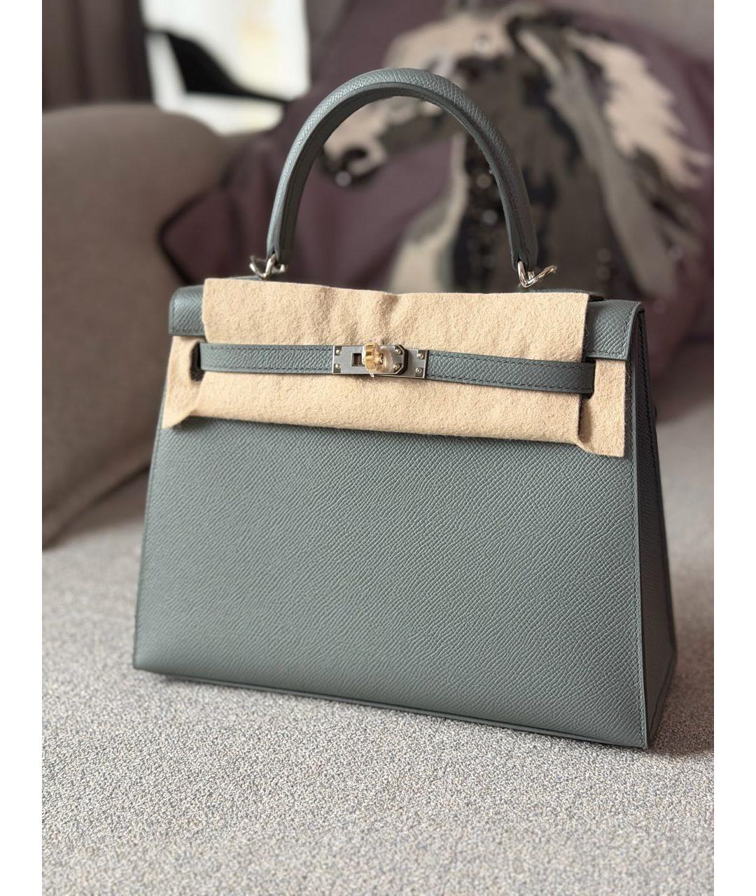 HERMES Зеленая кожаная сумка с короткими ручками, фото 2