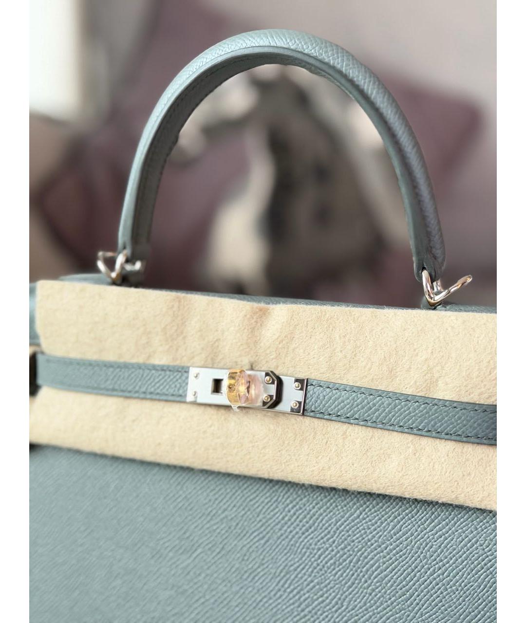 HERMES Зеленая кожаная сумка с короткими ручками, фото 6