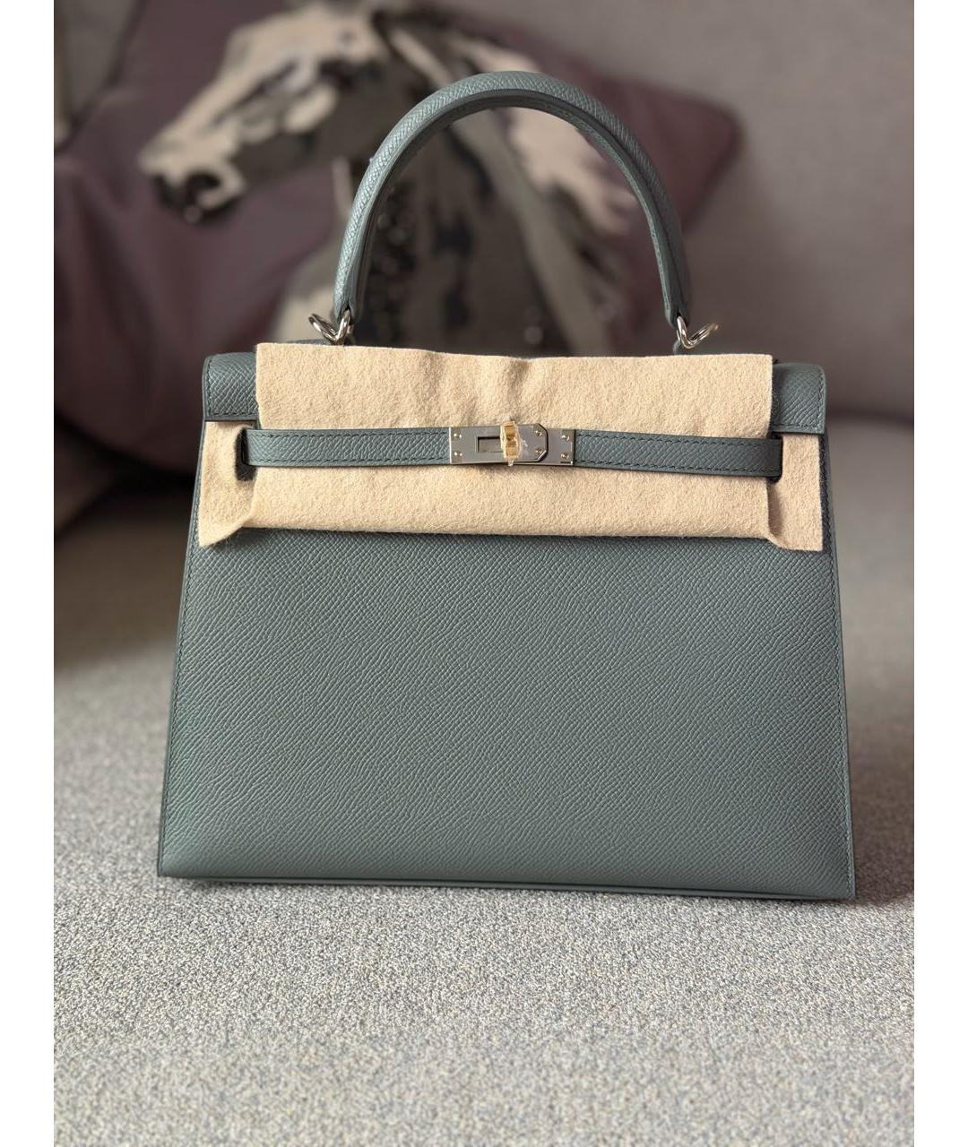 HERMES Зеленая кожаная сумка с короткими ручками, фото 3