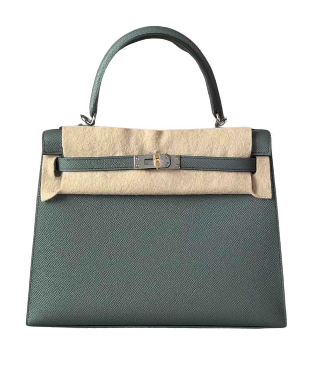 HERMES Зеленая кожаная сумка с короткими ручками, фото 1
