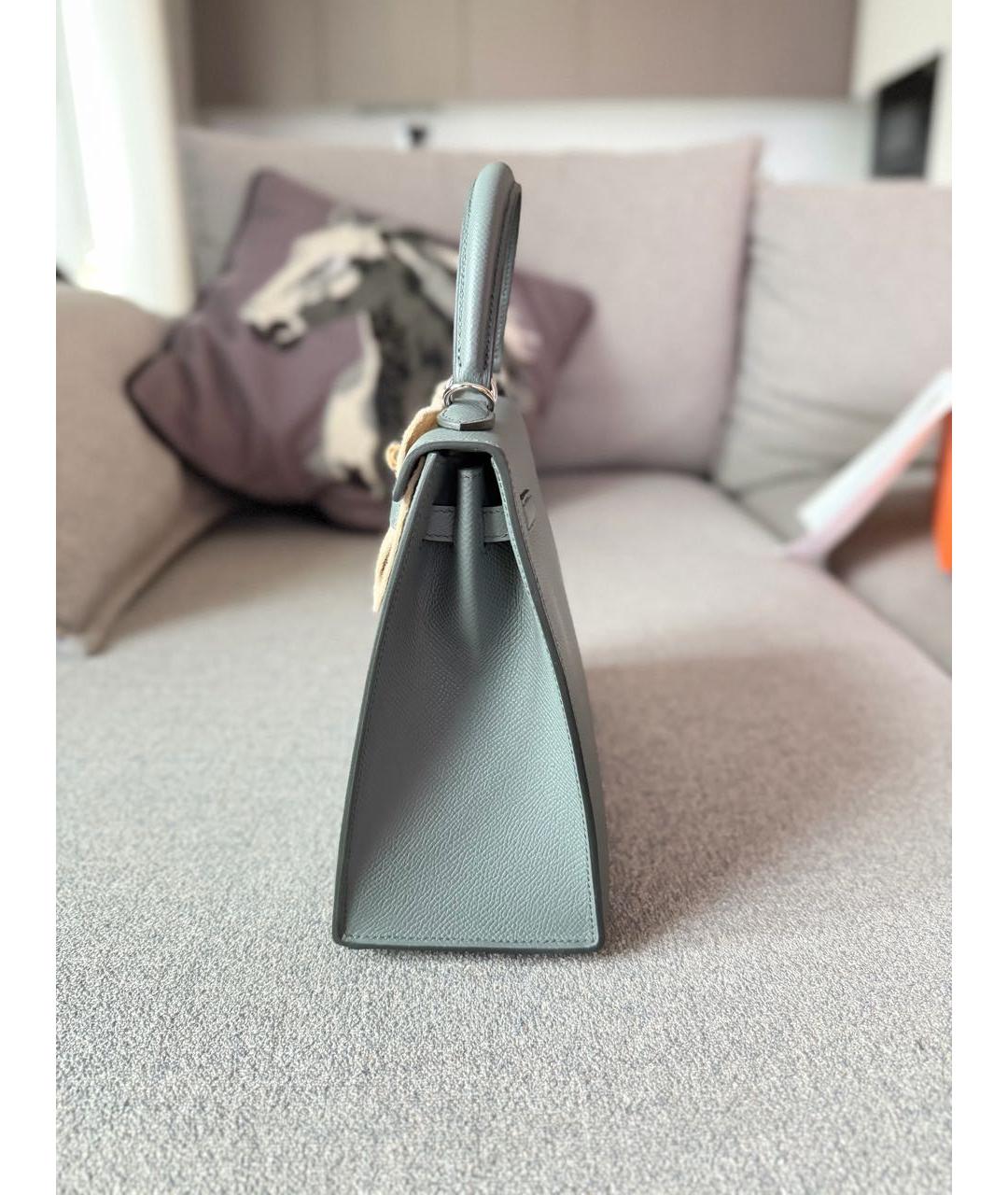 HERMES Зеленая кожаная сумка с короткими ручками, фото 4
