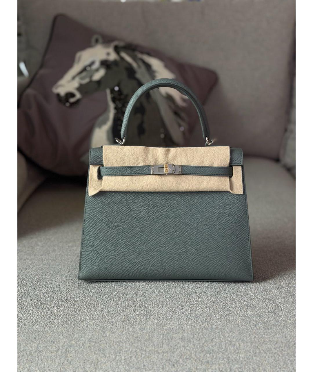 HERMES Зеленая кожаная сумка с короткими ручками, фото 8