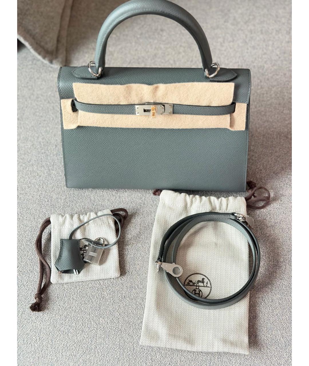 HERMES Зеленая кожаная сумка с короткими ручками, фото 7