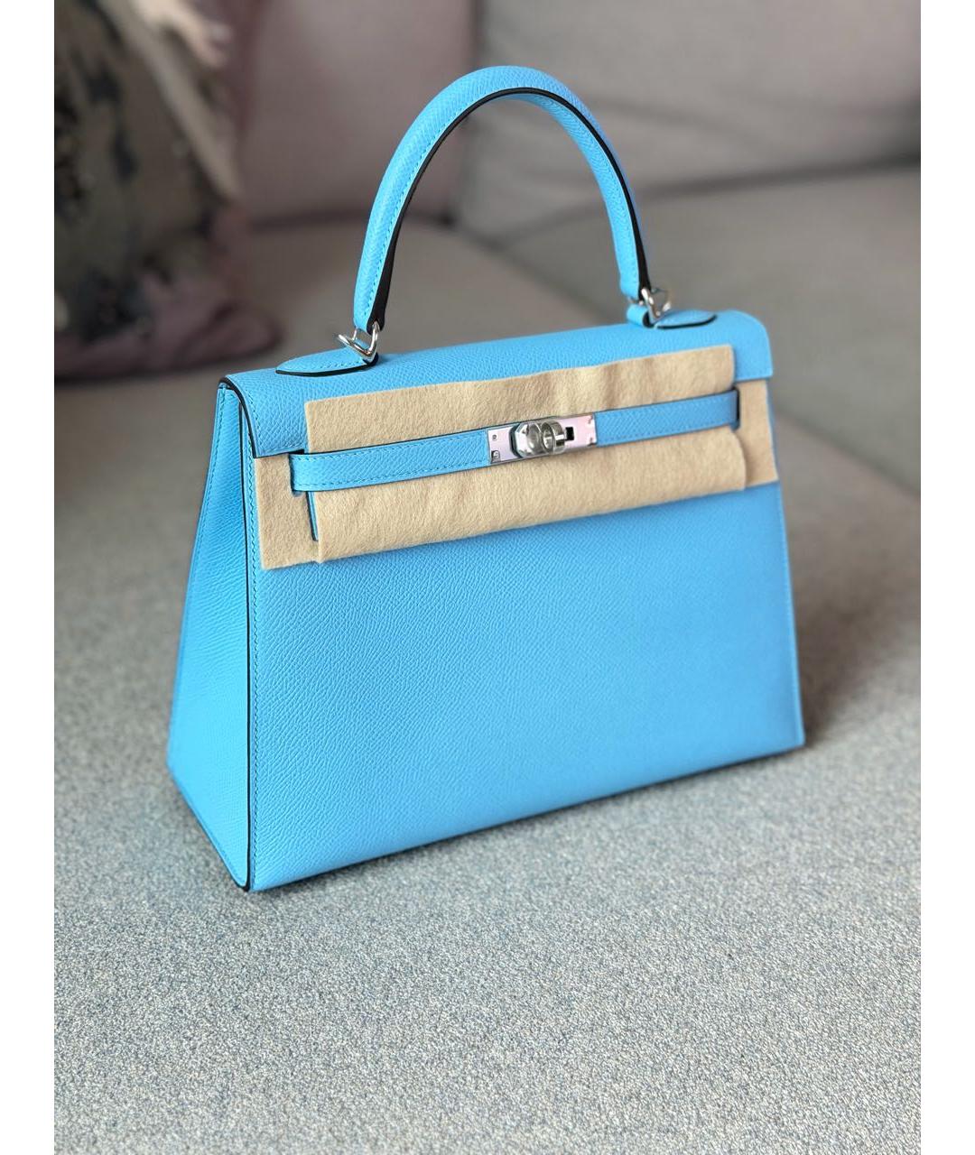 HERMES Голубая кожаная сумка с короткими ручками, фото 2