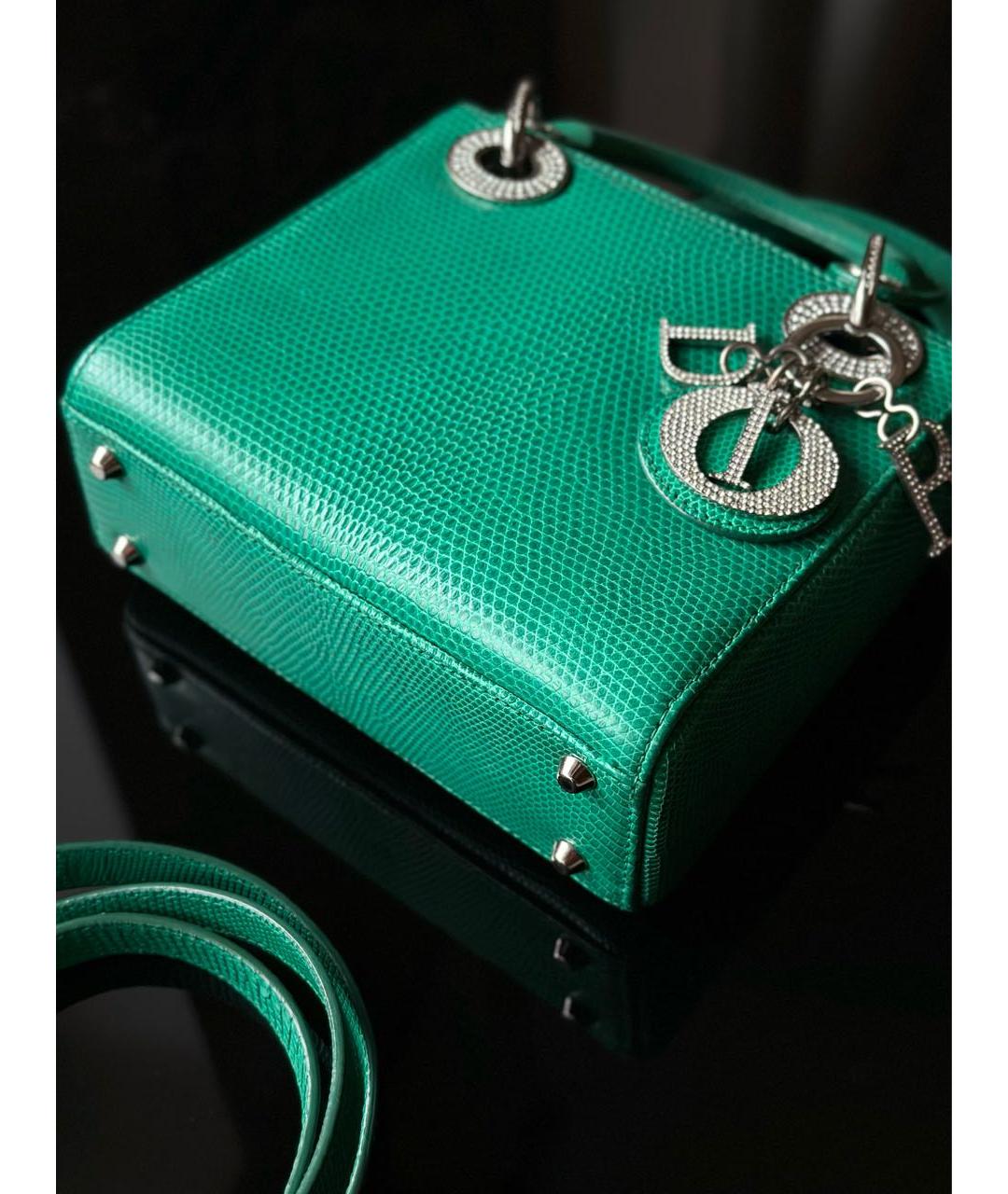 CHRISTIAN DIOR Зеленая сумка с короткими ручками из экзотической кожи, фото 4
