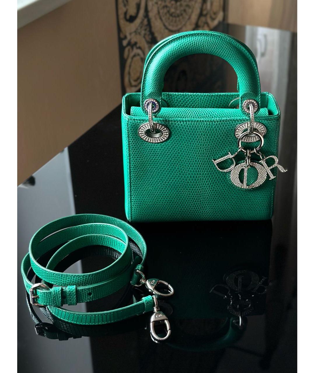 CHRISTIAN DIOR Зеленая сумка с короткими ручками из экзотической кожи, фото 6