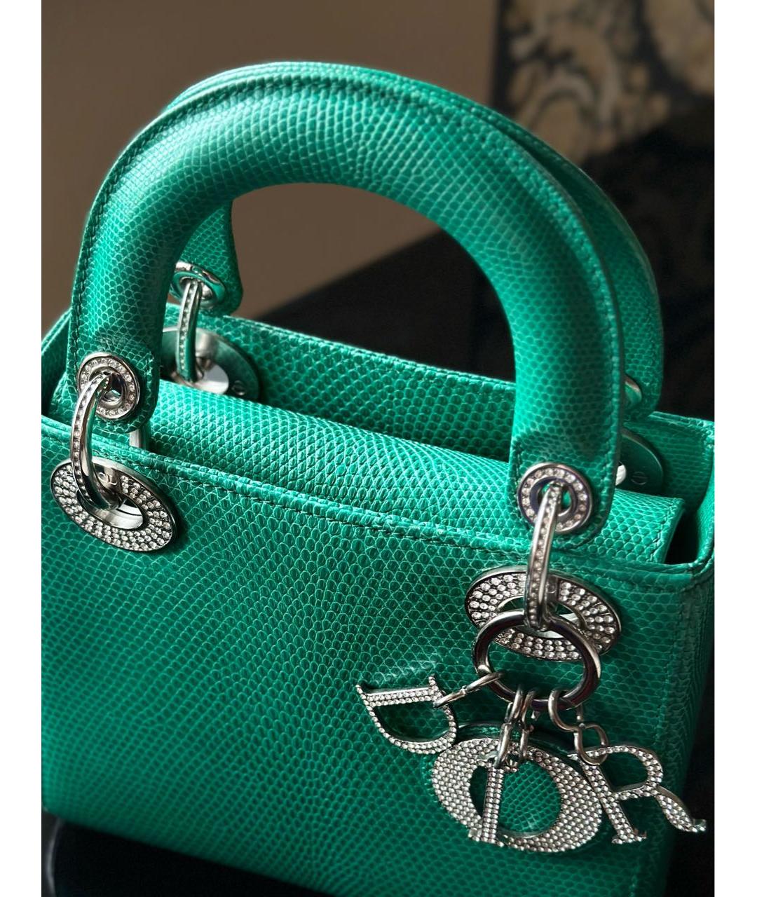 CHRISTIAN DIOR Зеленая сумка с короткими ручками из экзотической кожи, фото 3