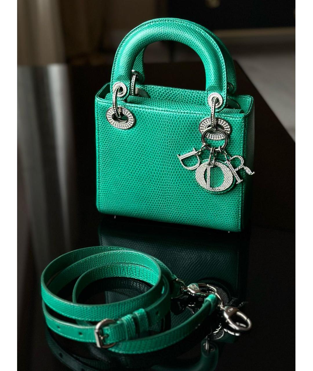 CHRISTIAN DIOR Зеленая сумка с короткими ручками из экзотической кожи, фото 2
