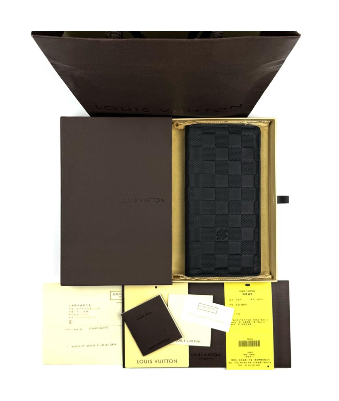 LOUIS VUITTON Черный кожаный кошелек, фото 2