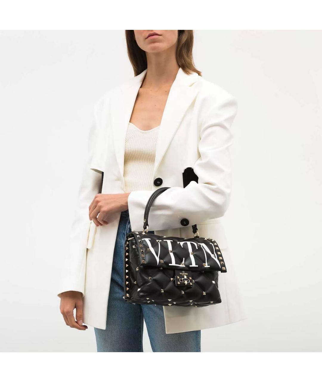 VALENTINO Черная кожаная сумка с короткими ручками, фото 8