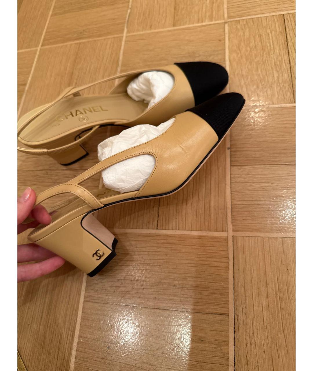 CHANEL Бежевые кожаные туфли, фото 4