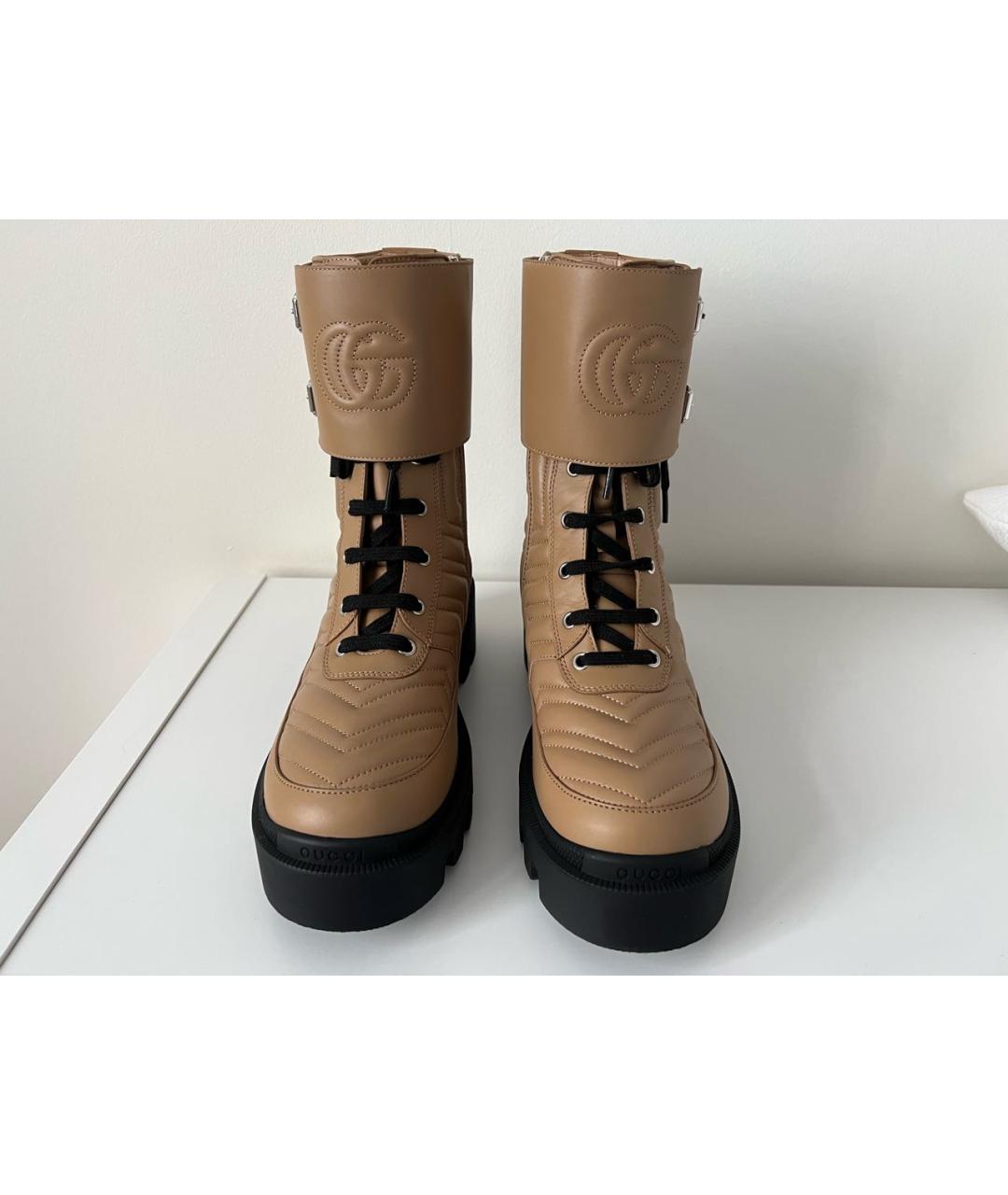 GUCCI Бежевые кожаные ботинки, фото 2