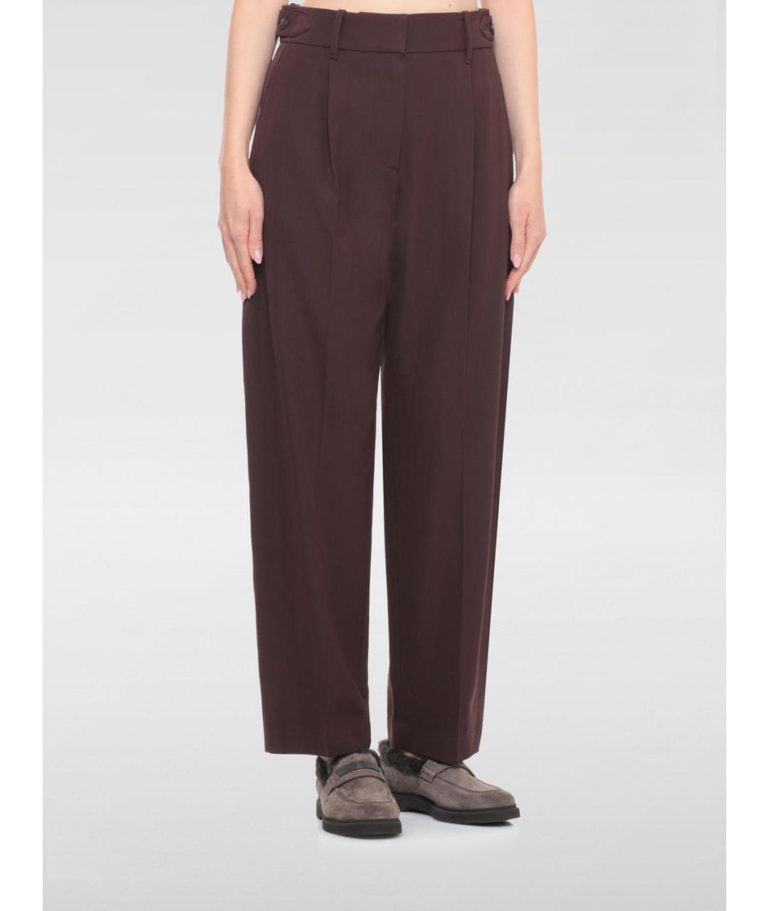 BRUNELLO CUCINELLI Бордовые шерстяные прямые брюки, фото 3