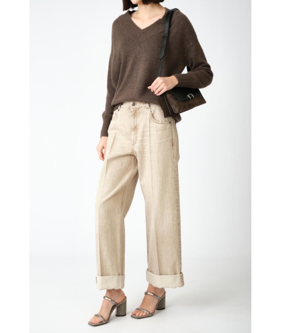 BRUNELLO CUCINELLI Коричневые хлопковые прямые джинсы, фото 2