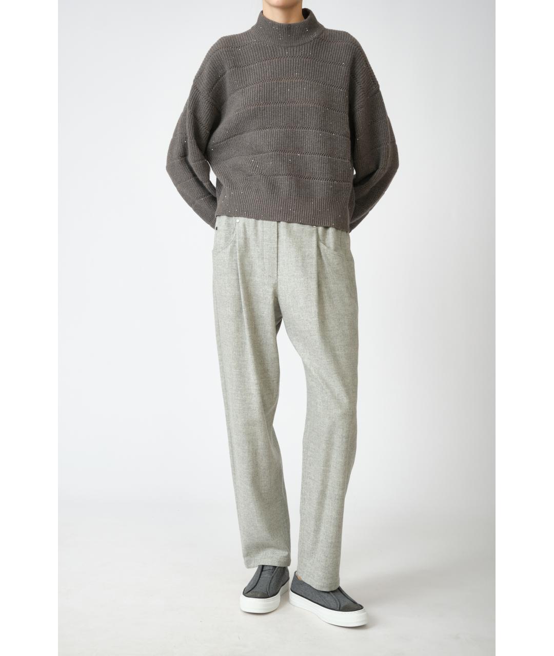 BRUNELLO CUCINELLI Серые шерстяные прямые брюки, фото 6