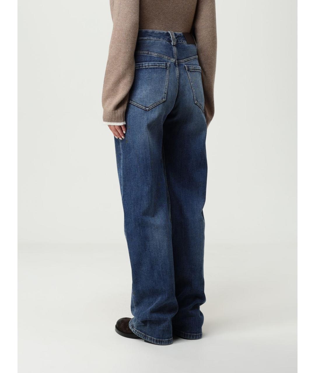 BRUNELLO CUCINELLI Темно-синие хлопковые прямые джинсы, фото 3