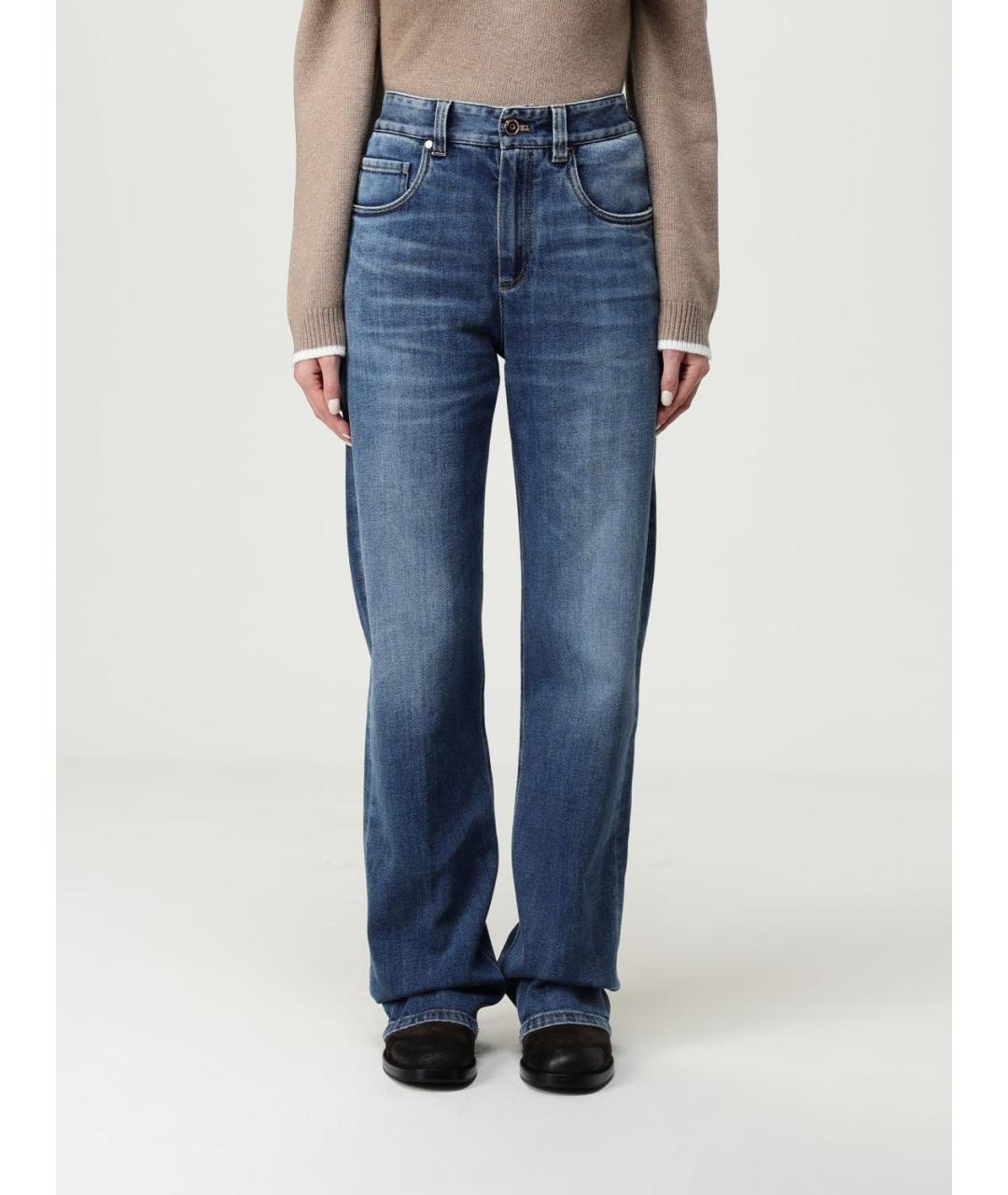 BRUNELLO CUCINELLI Темно-синие хлопковые прямые джинсы, фото 4