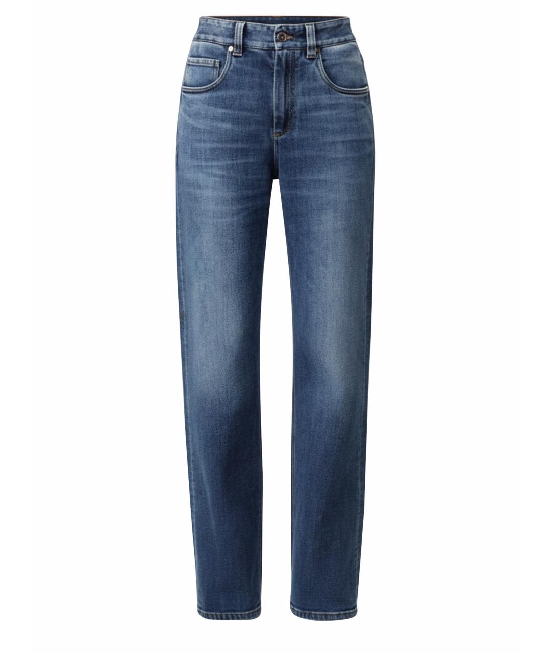 BRUNELLO CUCINELLI Темно-синие хлопковые прямые джинсы, фото 1