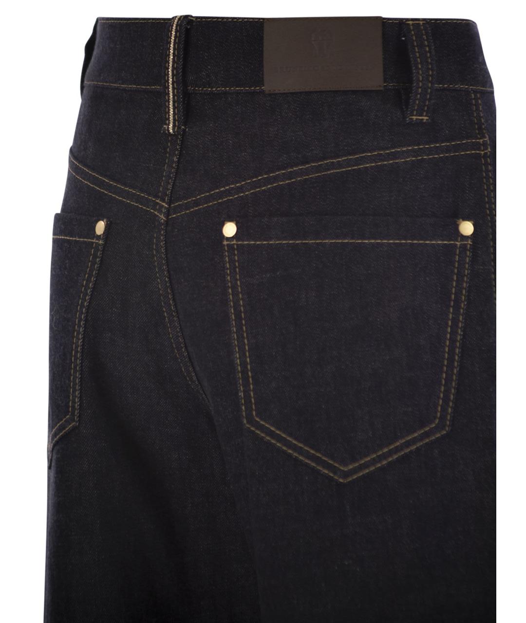 BRUNELLO CUCINELLI Темно-синие хлопковые прямые джинсы, фото 3