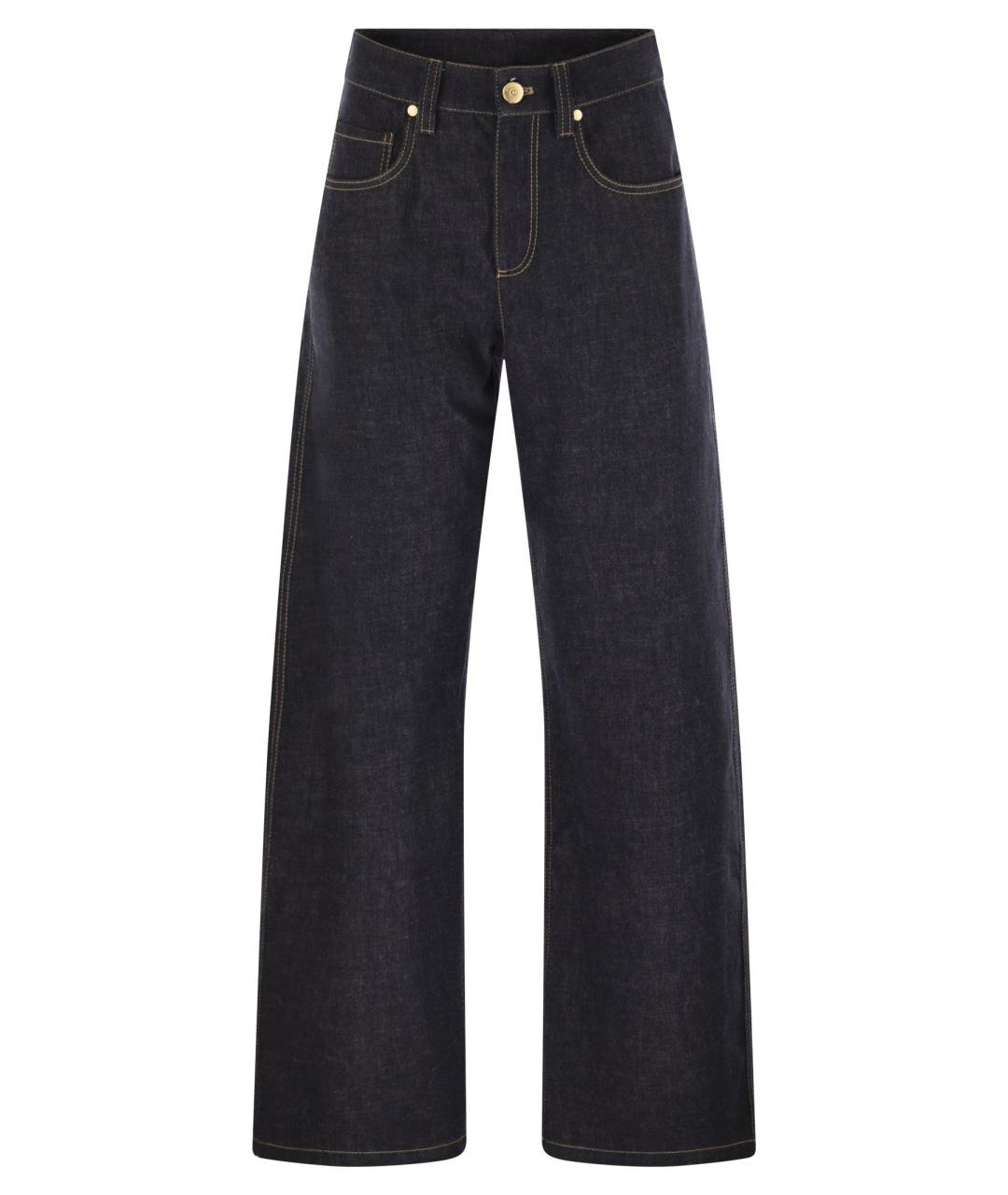 BRUNELLO CUCINELLI Темно-синие хлопковые прямые джинсы, фото 1