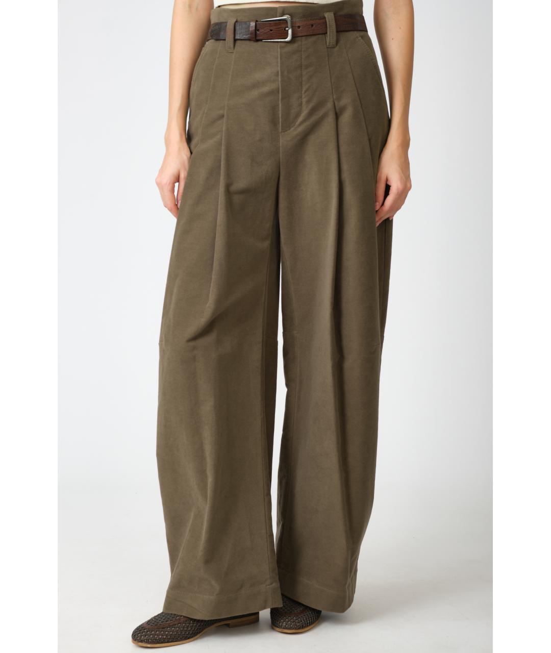 BRUNELLO CUCINELLI Коричневые хлопковые прямые брюки, фото 2