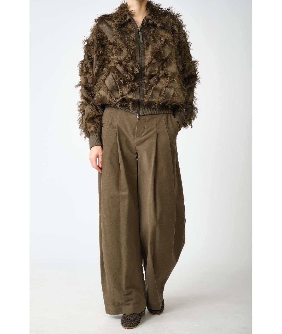 BRUNELLO CUCINELLI Коричневые хлопковые прямые брюки, фото 9