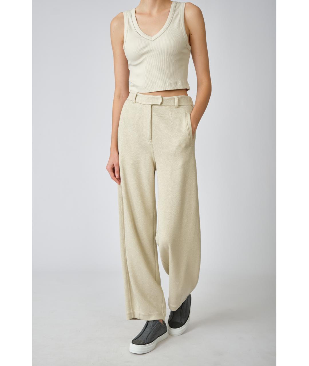 BRUNELLO CUCINELLI Бежевые вискозные прямые брюки, фото 9