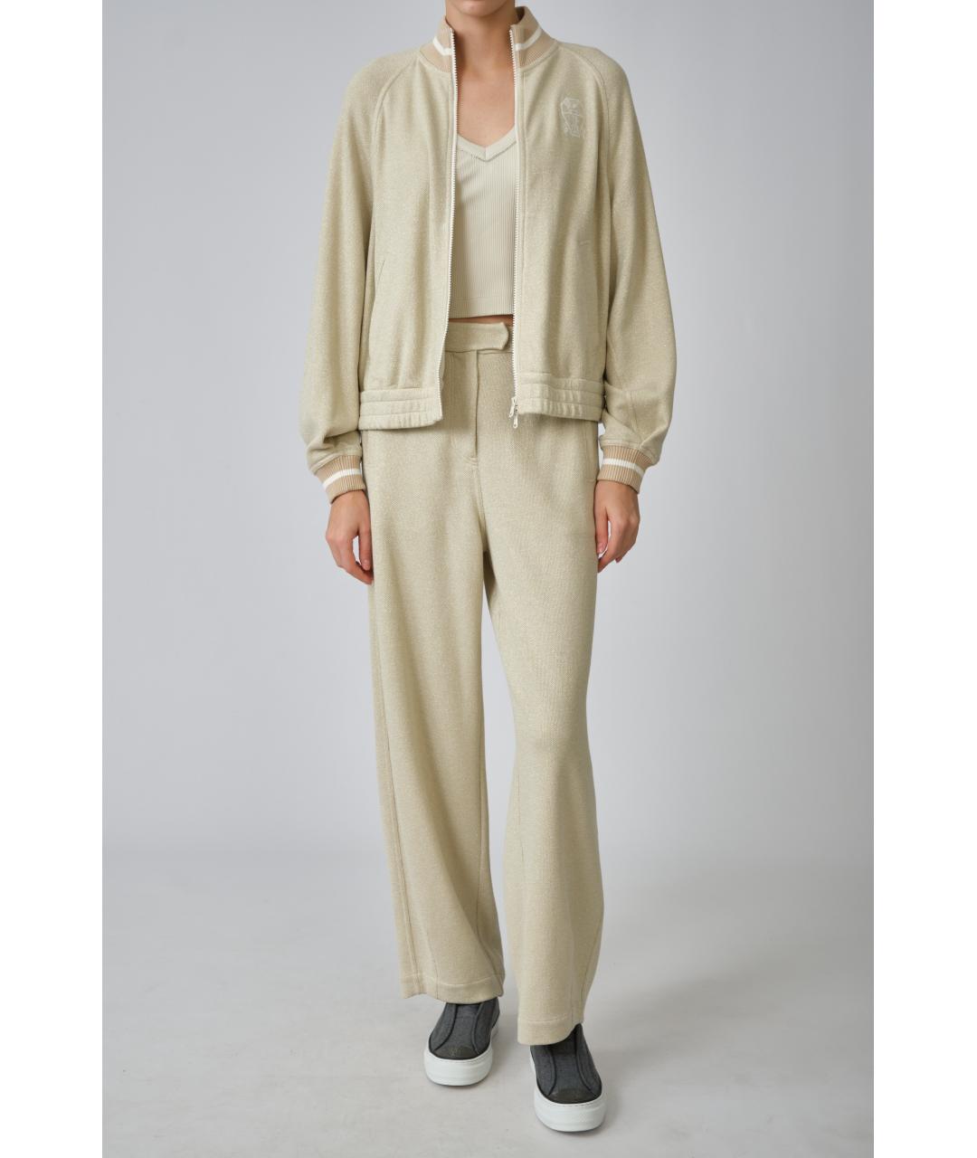 BRUNELLO CUCINELLI Бежевые вискозные прямые брюки, фото 8