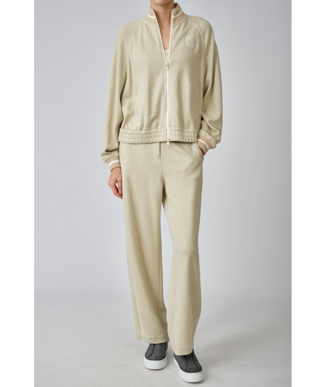 BRUNELLO CUCINELLI Бежевые вискозные прямые брюки, фото 7