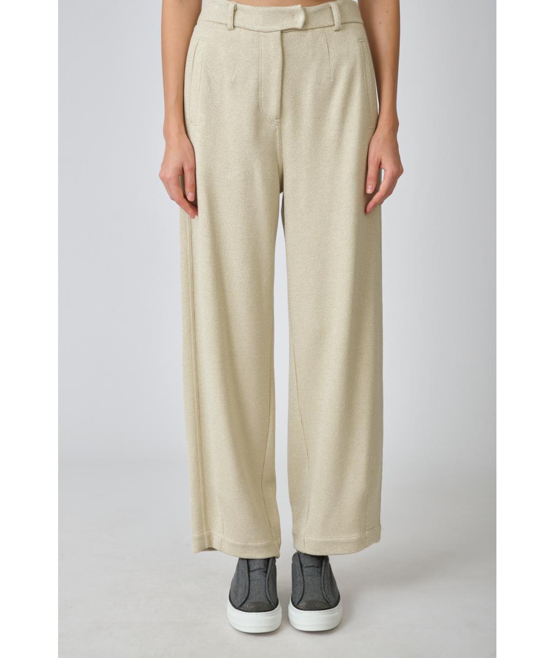 BRUNELLO CUCINELLI Бежевые вискозные прямые брюки, фото 10