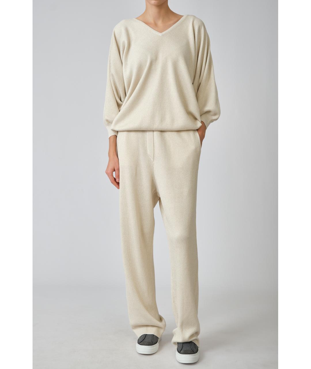 BRUNELLO CUCINELLI Бежевые хлопковые прямые брюки, фото 6