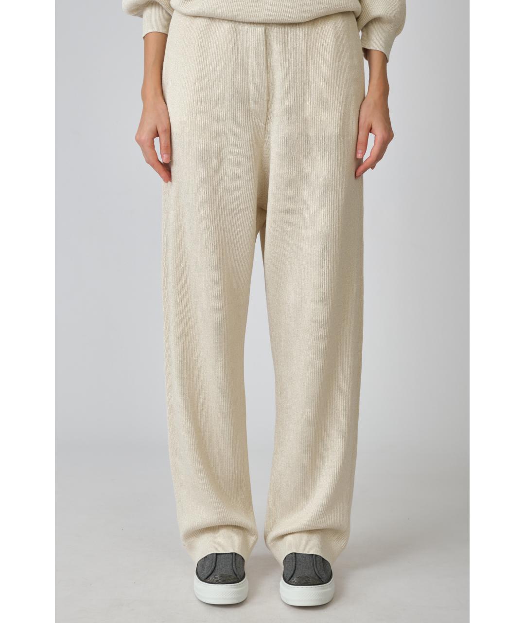 BRUNELLO CUCINELLI Бежевые хлопковые прямые брюки, фото 7