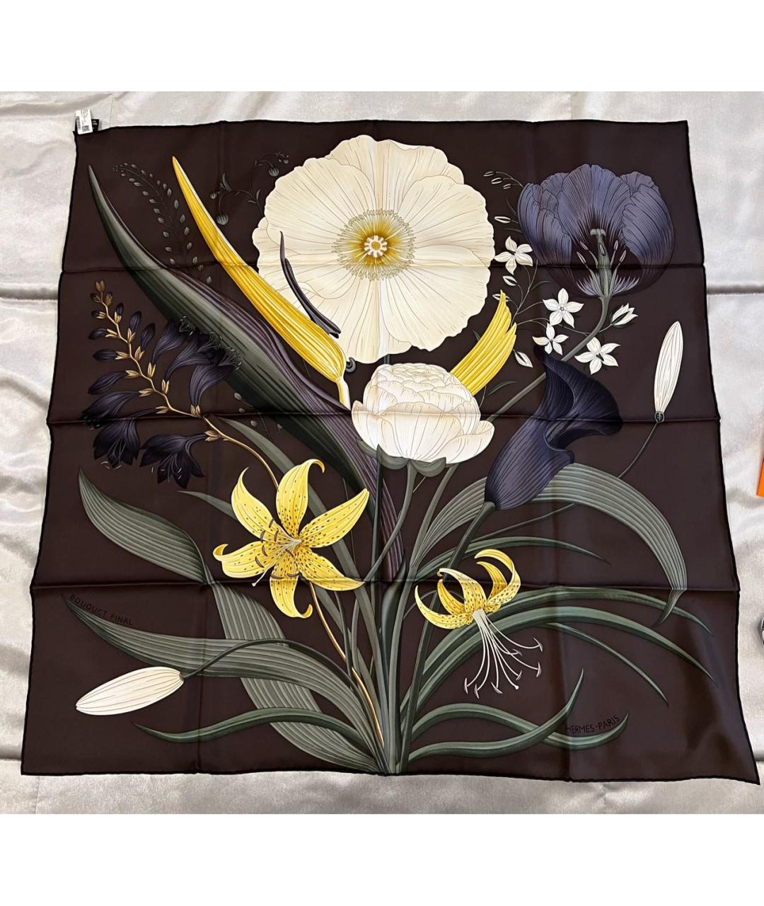 HERMES Коричневый шелковый платок, фото 6