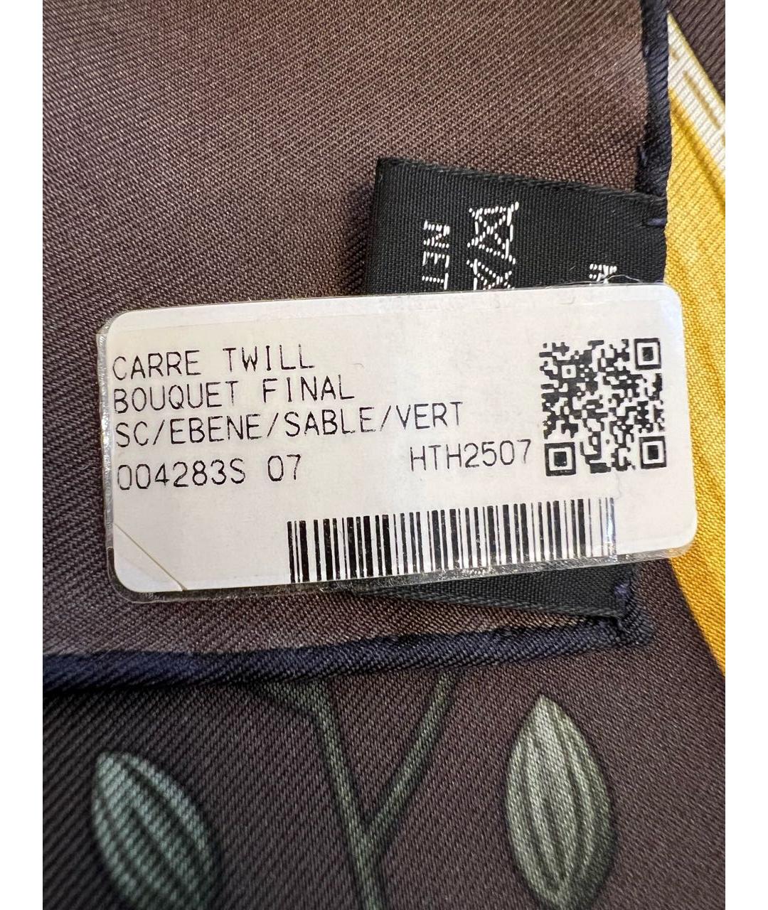 HERMES Коричневый шелковый платок, фото 2